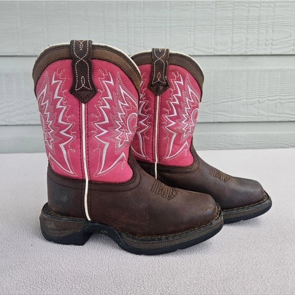 Durango Let Love Fly Western Cowgirl Leather Boot Girl SZ 9 Brown Pink Square - Picture 1 of 12